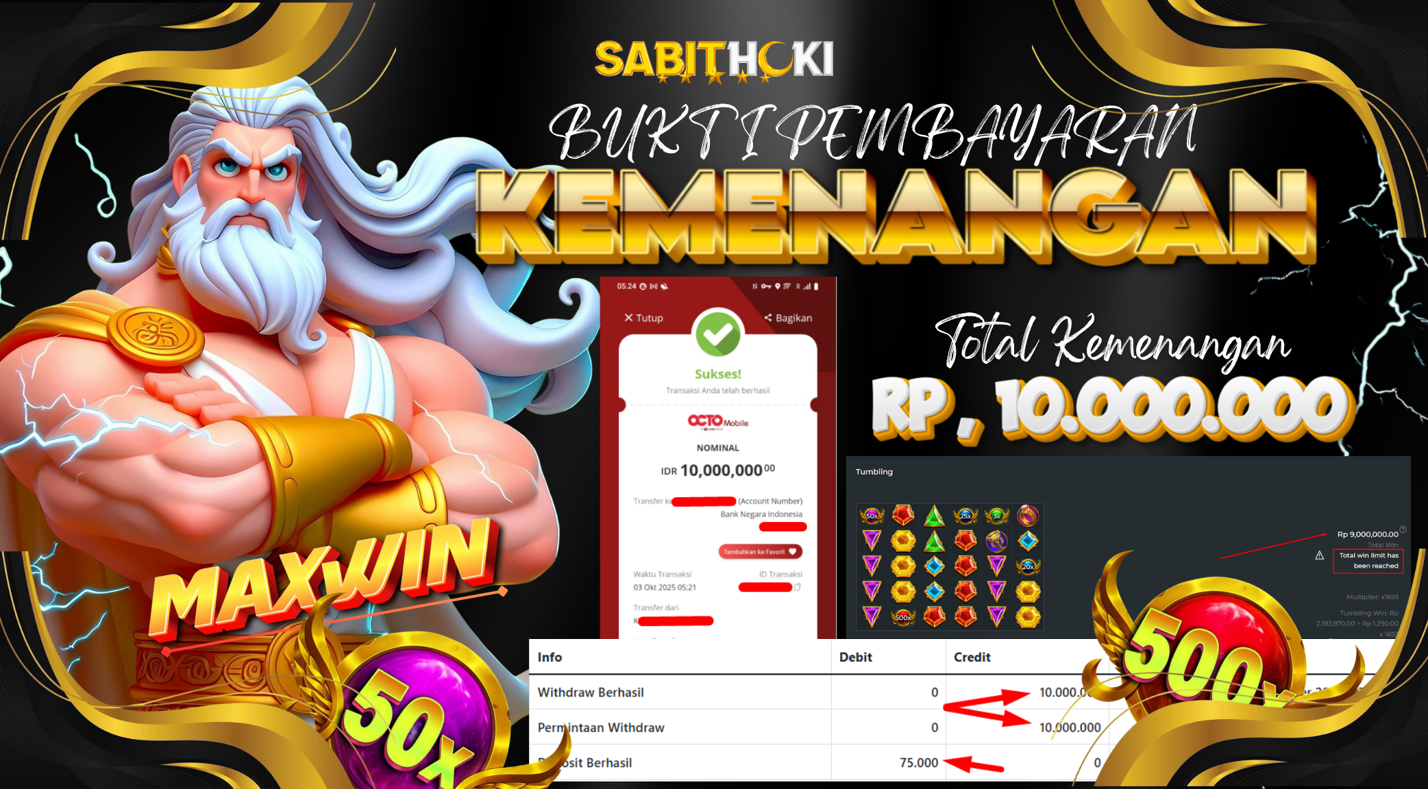 SELAMAT KEPADA MEMBER SETIA SABITHOKI YANG BERHASIL JACKPOT DI PERMAINAN GATES OLYMPUS